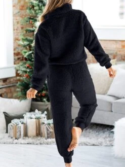 Women's Christmas Loungewear Sets Pure Color Casual Comfort Soft Home Xmas Daily Going Out Sherpa Warm Stand Collar Long Sleeve Hoodie Pant Fall Winter Black Pink -Deals The Sexy Bra Store oibuen1691478723384