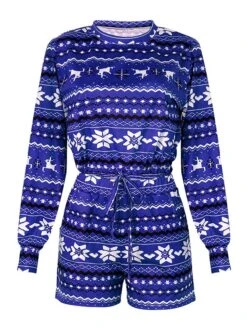 Women‘s Christmas Pjs Sets 2 Pieces Flower Comfort Soft Xmas Street Daily Breathable Gift Crew Neck Long Sleeve Shorts Elastic Waist Winter Fall Blue Purple -Deals The Sexy Bra Store ojlifr1662459332614
