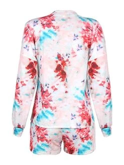 Women's Pajamas Sets Tie Dye Fashion Casual Home Daily Polyester Warm Breathable Crew Neck Long Sleeve Pullover Shorts Pocket Elastic Waist Summer Spring Photo Color -Deals The Sexy Bra Store okpext1693467426824