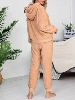 Women's Loungewear Sets Pure Color Fashion Comfort Soft Home Daily Bed Polyester Breathable Hoodie Long Sleeve Hoodie Pant Pocket Fall Winter Pink Camel -Deals The Sexy Bra Store olaznv1693467430010