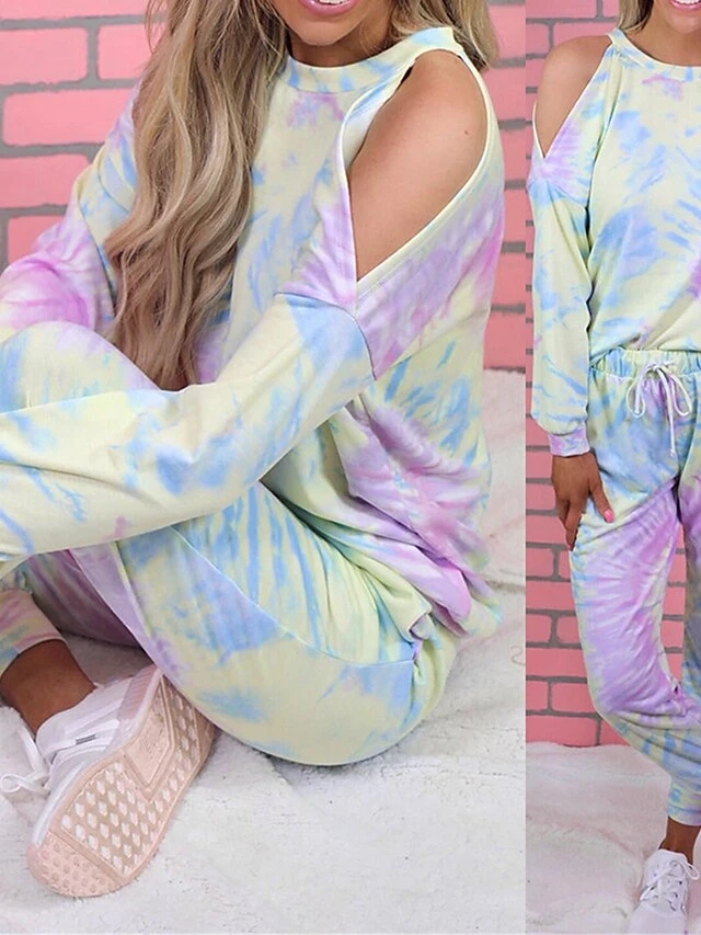 Women's Loungewear Sets Tie Dye Sport Casual Comfort Home Street Daily Polyester Breathable Crew Neck Long Sleeve Hoodie Pant Pocket Hole Fall Winter Yellow 4 Women's Loungewear Sets Tie Dye Sport Casual Comfort Home Street Daily Polyester Breathable Crew Neck Long Sleeve Hoodie Pant Pocket Hole Fall Winter Yellow - Image 4