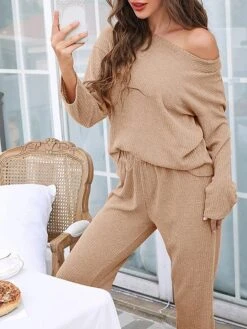 Women's Pajamas Pajama Top And Pant Sets Pure Color Fashion Casual Soft Home Daily Bed Polyester Breathable Crew Neck Long Sleeve T Shirt Tee Shorts Elastic Waist Summer Fall Navy Blue Blue -Deals The Sexy Bra Store omemek1689326432020