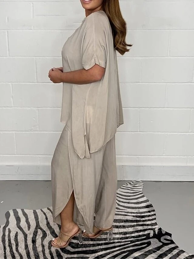 Women's Loungewear Sets Pure Color Basic Casual Comfort Home Daily Vacation Rayon Breathable Crew Neck Half Sleeve Shirt Pant Summer Spring Black Light Green 2 Women's Loungewear Sets Pure Color Basic Casual Comfort Home Daily Vacation Rayon Breathable Crew Neck Half Sleeve Shirt Pant Summer Spring Black Light Green - Image 2