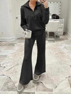 Women's Loungewear Sets Pure Color Fashion Sport Casual Home Street Daily Polyester Breathable Lapel Long Sleeve Hoodie Pant Pocket Fall Winter Black Fuchsia -Deals The Sexy Bra Store onnaac1694742408625