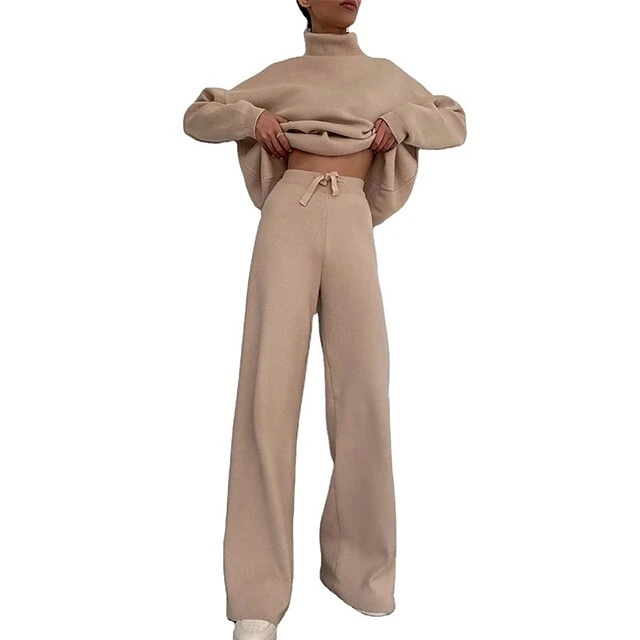 Women's Loungewear Sweatsuit Sets 2 Pieces Pure Color Fashion Casual Comfort Home Going Out Airport Knit High Neck Long Sleeve Pullover Pant Fall Winter Black Khaki 5 Women's Loungewear Sweatsuit Sets 2 Pieces Pure Color Fashion Casual Comfort Home Going Out Airport Knit High Neck Long Sleeve Pullover Pant Fall Winter Black Khaki - Image 5