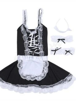 Women's Uniforms & Cheongsams Sexy Lingerie Costumes 4 Pieces Patchwork Sexy Uniforms Home Going Out Spandex Straps Lace Spring Summer Black -Deals The Sexy Bra Store onstqf1637130639039