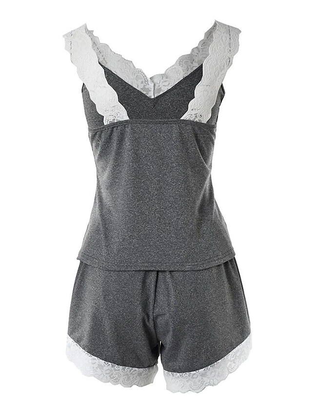 Women's Pajamas Sets Patchwork Hot Casual Comfort Home Daily Bed Polyester Breathable V Wire Sleeveless Shorts Backless Fall Winter Gray 7 Women's Pajamas Sets Patchwork Hot Casual Comfort Home Daily Bed Polyester Breathable V Wire Sleeveless Shorts Backless Fall Winter Gray - Image 7
