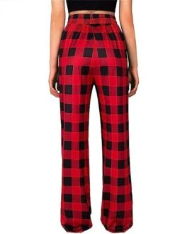 Women's Lounge Pants Christmas Grid / Plaid Casual Comfort Soft Home Daily Bed Polyester Breathable Pant Pocket Elastic Waist Fall Winter Yellow Red -Deals The Sexy Bra Store ooxklu1695628316343