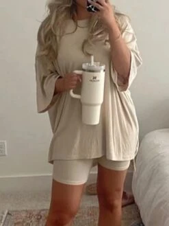 Women's Loungewear Sets 2 Pieces Pure Color Fashion Casual Comfort Street Daily Date Polyester Breathable Crew Neck Short Sleeve Shorts Summer Fall Black Red