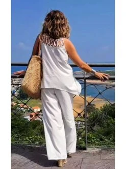 Women's Sets 2 Pieces Flower Comfort Home Cotton Blend Comfort Halter Sleeveless Hole Summer Spring Lake Blue Black -Deals The Sexy Bra Store opmmqc1690355861218