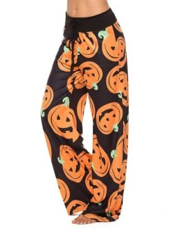 Women's Pants Pajama Pant Pumpkin Spiders Simple Casual Soft Home Halloween Daily Polyester Breathable Pant Summer Spring Sunflower Color Black -Deals The Sexy Bra Store oppywc1694605409819