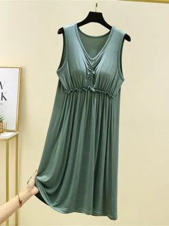 Women's Pajamas Nightgown Nightshirt Dress Pure Color Simple Casual Comfort Home Daily Bed Modal Breathable V Wire Sleeveless Chest Pads Summer Spring Lotus Pink Black -Deals The Sexy Bra Store opqkng1686903494046