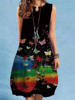 Women's Plus Size Loungewear Nightgown Nightshirt Dress Butterfly Flower Fashion Casual Home Street Date Polyester Breathable Crew Neck Sleeveless Summer Spring Black White -Deals The Sexy Bra Store opxluf1679451569256