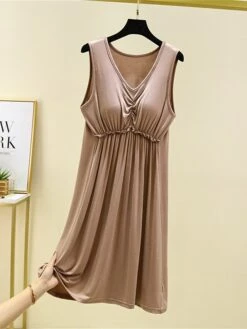 Women's Pajamas Nightgown Nightshirt Dress Pure Color Simple Casual Comfort Home Daily Bed Modal Breathable V Wire Sleeveless Chest Pads Summer Spring Lotus Pink Black -Deals The Sexy Bra Store oqdyvm1686903490788