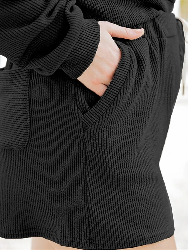 Women's Loungewear Sets Pure Color Sport Casual Comfort Home Street Daily Polyester Breathable Crew Neck Long Sleeve Hoodie Shorts Pocket Spring Fall Black Pink 10 Women's Loungewear Sets Pure Color Sport Casual Comfort Home Street Daily Polyester Breathable Crew Neck Long Sleeve Hoodie Shorts Pocket Spring Fall Black Pink - Image 10