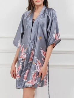 Women's Satin Silk Bathrobe Dressing Gown Animal Flower Print Casual Comfort Soft Home Daily Bed Satin Breathable V Wire Half Sleeve Summer Fall Black Pink -Deals The Sexy Bra Store osrnar1689506602540