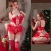 Women's Petite Christmas Pajamas Loungewear Sexy Bodies Geometic Sexy Uniforms Home Christmas Polyester Gift Hole Summer Spring Red