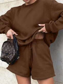 Women's Lounge Sets 2 Pcs Sweatsuit Sweatshirt And Shorts Pure Color Fashion Casual Comfort Street Daily Date Cotton Breathable Crew Neck Long Sleeve Shorts Fall Winter Pink Blue -Deals The Sexy Bra Store otjcqb1691566016577