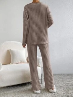 Women's Loungewear Sets Knit Drop Shoulder Tee Sweater And Pants Pure Color Home Street Daily Polyester Breathable V Wire Long Sleeve Sweater Pant Pocket Fall Winter Black Blue -Deals The Sexy Bra Store oupsus1692950064534