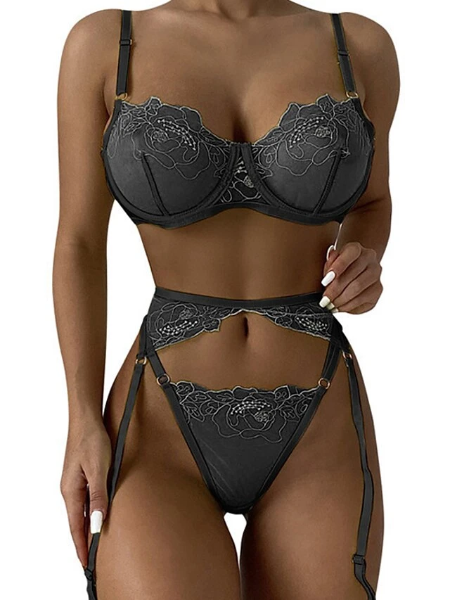 Women's Sexy Bodies Garter Lingerie Set 1 Set Pure Color Hot Home Bed Valentine's Day Lace Breathable Straps Sleeveless Backless Embroidery Spring Summer White Gray / Polyester 4 Women's Sexy Bodies Garter Lingerie Set 1 Set Pure Color Hot Home Bed Valentine's Day Lace Breathable Straps Sleeveless Backless Embroidery Spring Summer White Gray / Polyester - Image 4