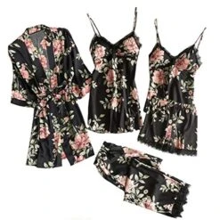 Women's Lace Silk Satin Pajama Sets 5Pcs Cami Top Nightgown Lace Night Robe Sexy Sleepwear Robe Sets Nightdress With Chest Pads 19 Women's Lace Silk Satin Pajama Sets 5Pcs Cami Top Nightgown Lace Night Robe Sexy Sleepwear Robe Sets Nightdress With Chest Pads -Deals The Sexy Bra Store ovcsgl1607929583649