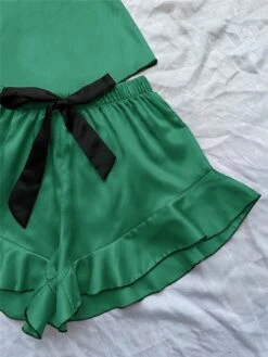 Women's Pajamas Pajama Top And Pant Sets Pure Color Simple Casual Soft Home Daily Bed Satin Breathable Straps Short Sleeve Strap Top Shorts Summer Spring Lotus Pink Black -Deals The Sexy Bra Store ovumpi1680597772911