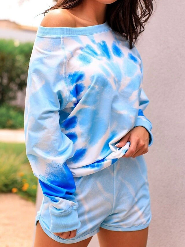 Women's Loungewear Sets Tie Dye Sport Casual Comfort Home Daily Gyms Polyester Breathable Crew Neck Long Sleeve Hoodie Shorts Pocket Fall Blue 10 Women's Loungewear Sets Tie Dye Sport Casual Comfort Home Daily Gyms Polyester Breathable Crew Neck Long Sleeve Hoodie Shorts Pocket Fall Blue - Image 10