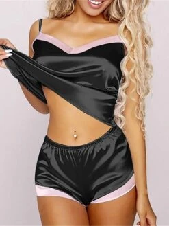 Women's Pajamas Pajama Top And Pant Sets Pure Color Fashion Casual Soft Home Daily Bed Satin Breathable Straps Sleeveless Strap Top Shorts Backless Summer Spring Silver Black 12 Women's Pajamas Pajama Top And Pant Sets Pure Color Fashion Casual Soft Home Daily Bed Satin Breathable Straps Sleeveless Strap Top Shorts Backless Summer Spring Silver Black -Deals The Sexy Bra Store ovxhiz1687335867529