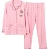 Women's Pajamas Pajama Top And Pant Sets Letter Flower Tights / Leggings Casual Comfort Home Daily Bed Cotton Breathable Lapel Long Sleeve Shirt Pant Button Pocket Summer Fall White Pink
