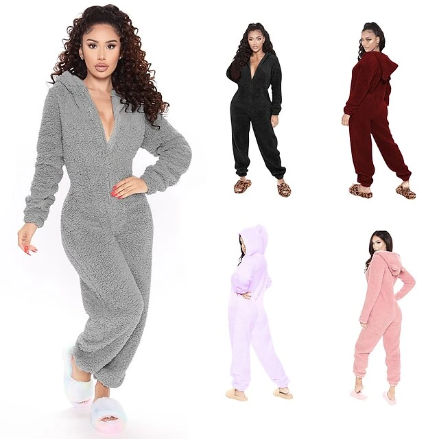 Women's Flannel Onesies Pajama For Adult Jumpsuits Nighty Pure Color Simple Comfort Party Home ChristmasWarm Gift Hoodie Long Sleeve Fall Winter Black 4 Women's Flannel Onesies Pajama For Adult Jumpsuits Nighty Pure Color Simple Comfort Party Home ChristmasWarm Gift Hoodie Long Sleeve Fall Winter Black - Image 4