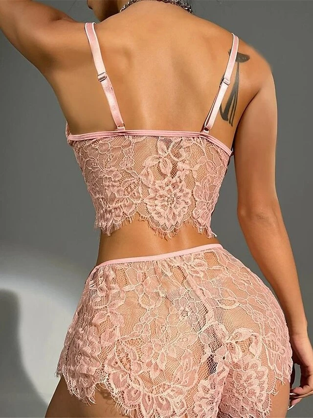 Women's Sexy Lingerie Sets Pure Color Lovers Hot Home Bed Date Polyester Breathable Straps Sleeveless Backless Summer Spring Pink 2 Women's Sexy Lingerie Sets Pure Color Lovers Hot Home Bed Date Polyester Breathable Straps Sleeveless Backless Summer Spring Pink - Image 2