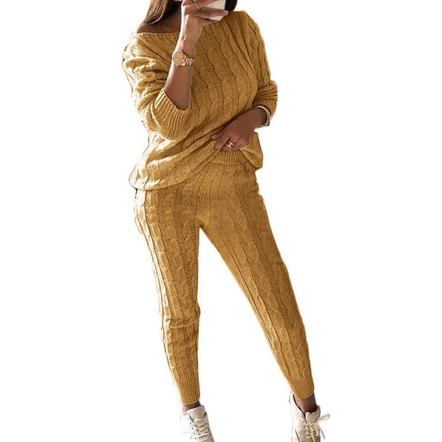 Women's Loungewear Sweatsuit Sets 2 Pieces Pure Color Warm Fashion Sport Home Street Airport Knit Off Shoulder Long Sleeve Sweater Pant Fall Winter Lotus Pink Black 15 Women's Loungewear Sweatsuit Sets 2 Pieces Pure Color Warm Fashion Sport Home Street Airport Knit Off Shoulder Long Sleeve Sweater Pant Fall Winter Lotus Pink Black - Image 15