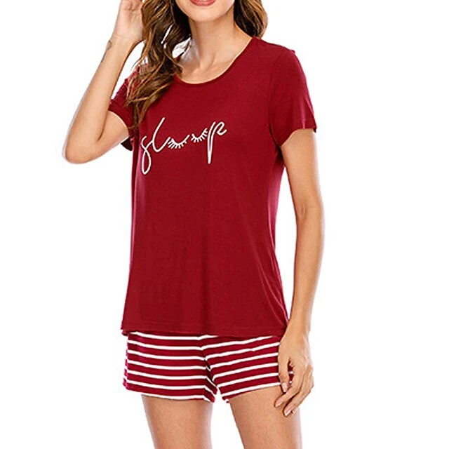 Women's Pajamas Sets Nighty Pjs 2 Pieces Animal Letter Fashion Simple Comfort Party Home Daily Modal Breathable Gift Crew Neck Short Sleeve T Shirt Tee Shorts Elastic Waist Spring Summer Blue Wine 2 Women's Pajamas Sets Nighty Pjs 2 Pieces Animal Letter Fashion Simple Comfort Party Home Daily Modal Breathable Gift Crew Neck Short Sleeve T Shirt Tee Shorts Elastic Waist Spring Summer Blue Wine - Image 2