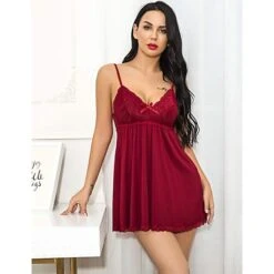 Women‘s Christmas Plus Size Gift Pajamas Nightgown Xmas Home Party Daily Lace Bow Pure Color Polyester Satin Simple Soft Spring Summer V Wire / Super Sexy -Deals The Sexy Bra Store pbudmw1645767352615