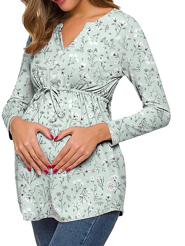 Women's Maternity Tops Pregnancy Shirts Floral Pattern Casual Comfort Pastoral Home Daily Vacation Cotton Breathable V Wire Long Sleeve Fall Winter White Light Green 19 Women's Maternity Tops Pregnancy Shirts Floral Pattern Casual Comfort Pastoral Home Daily Vacation Cotton Breathable V Wire Long Sleeve Fall Winter White Light Green - Image 19