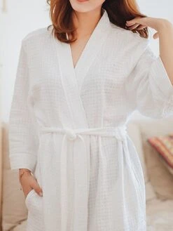 Women's Pajamas Bathrobe Robes Gown Pure Color Simple Casual Comfort Home Daily Bed Polyester Breathable V Wire Long Sleeve Pocket Belt Included Fall Winter Pink Women's Long Sleeves~~ Light Blue