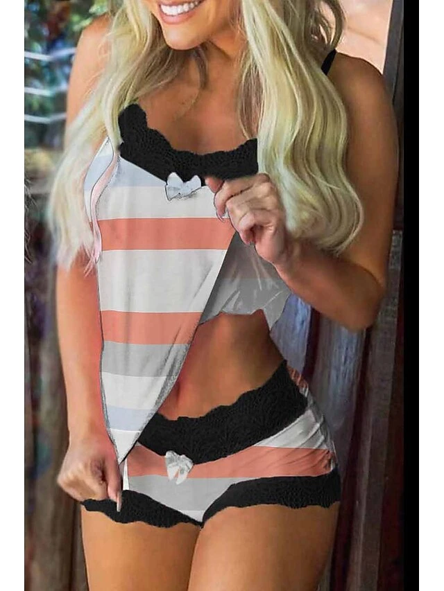 Women's Pajamas Pajama Top And Pant Sets Letter Flower Hot Casual Soft Home Daily Bed Polyester Breathable Straps Sleeveless Strap Top Shorts Summer Spring Black Pink 9 Women's Pajamas Pajama Top And Pant Sets Letter Flower Hot Casual Soft Home Daily Bed Polyester Breathable Straps Sleeveless Strap Top Shorts Summer Spring Black Pink - Image 9