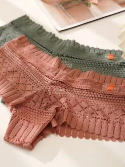 Women's Flower Lace Hole Simple Pure Color Basic Panties Brief Micro-elastic Mid Waist Sexy Nylon 1 PC Green One-Size -Deals The Sexy Bra Store pcsahu1646364675355