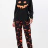 Women's Pajamas Sets Pumpkin Retro Gothic Punk & Gothic Halloween Carnival Polyester Breathable Crew Neck Long Sleeve Fall Winter Black