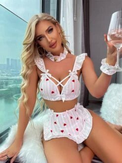 Women's Sexy Bodies Lingerie Set Costumes 4 Pieces Heart Romantic Fashion Soft Party Carnival Valentine's Day Lace Straps Sleeveless Adjustable Hole Including Panties Summer White / Sweet 7 Women's Sexy Bodies Lingerie Set Costumes 4 Pieces Heart Romantic Fashion Soft Party Carnival Valentine's Day Lace Straps Sleeveless Adjustable Hole Including Panties Summer White / Sweet -Deals The Sexy Bra Store pdqemb1655447718628