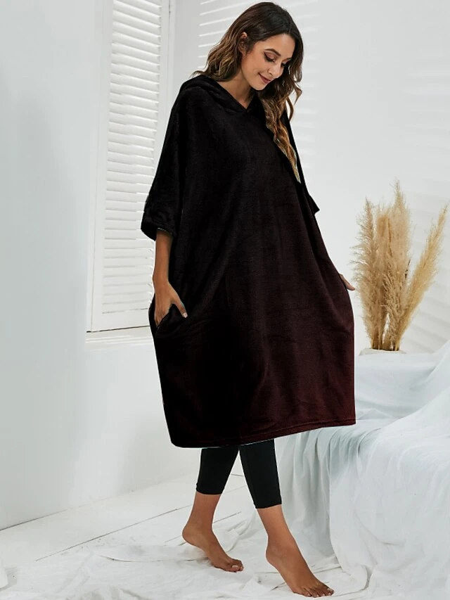 Women's Robes Gown Pure Color Comfort Home Polyester Comfort Hoodie Short Sleeve Pullover Pocket Hoodie Summer Black Light Green 6 Women's Robes Gown Pure Color Comfort Home Polyester Comfort Hoodie Short Sleeve Pullover Pocket Hoodie Summer Black Light Green - Image 6