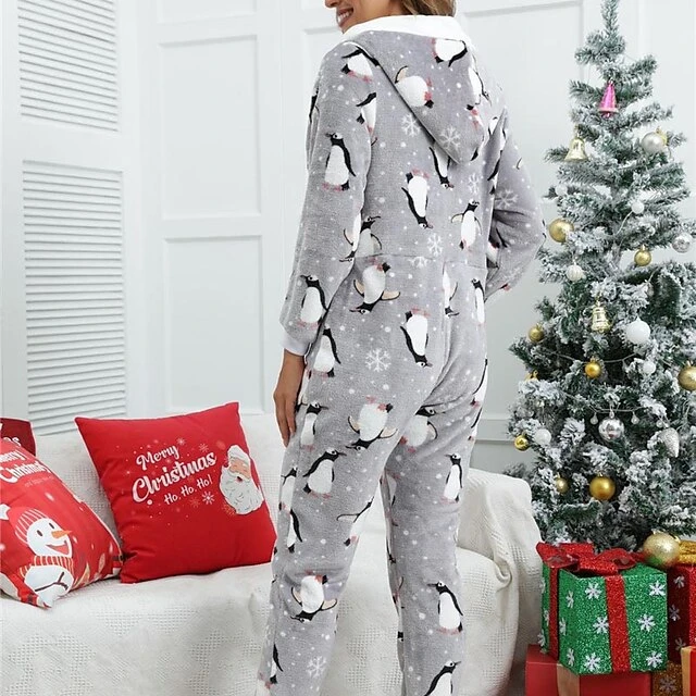 Women's Christmas Pjs Onesies Pajama For Adult Jumpsuits 1 PCS Penguin Animal Plush Simple Comfort Home Christmas Daily Flannel Warm Gift Hoodie Long Sleeve Print Fall Winter Gray Pink 11 Women's Christmas Pjs Onesies Pajama For Adult Jumpsuits 1 PCS Penguin Animal Plush Simple Comfort Home Christmas Daily Flannel Warm Gift Hoodie Long Sleeve Print Fall Winter Gray Pink - Image 11
