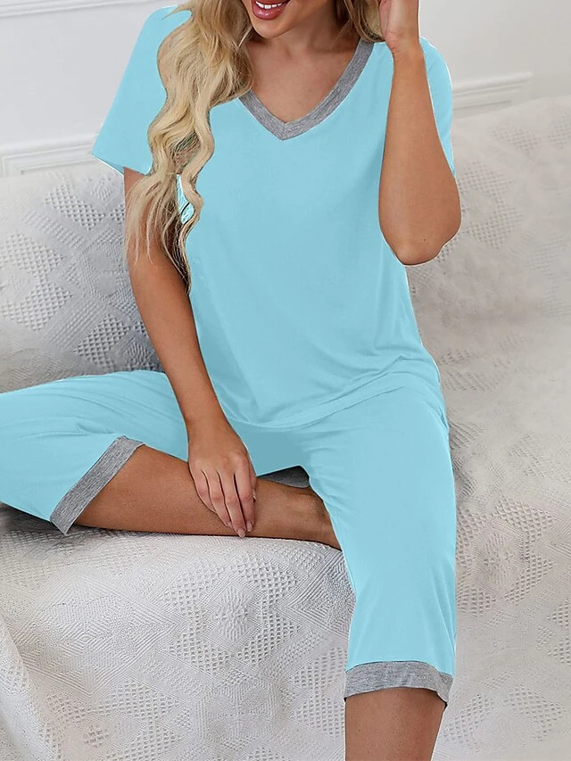 Women's Pajamas Pajama Top And Pant Sets Pure Color Casual Comfort Soft Home Daily Bed Cotton Blend Breathable V Wire Short Sleeve T Shirt Tee Elastic Waist Summer Spring White Yellow 11 Women's Pajamas Pajama Top And Pant Sets Pure Color Casual Comfort Soft Home Daily Bed Cotton Blend Breathable V Wire Short Sleeve T Shirt Tee Elastic Waist Summer Spring White Yellow - Image 11