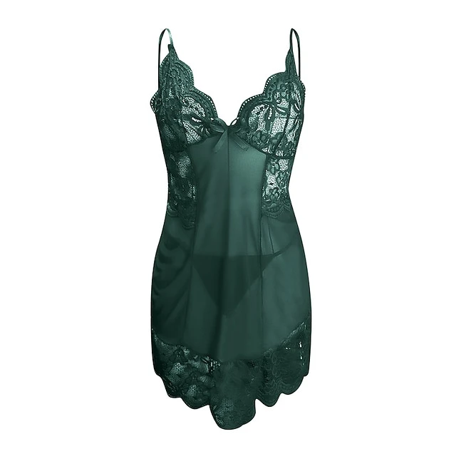 Women's Chemises & Negligees Dress Pure Color Lovers Hot Home Valentine's Day Polyester Straps Sleeveless Backless Spring Summer Green Black 16 Women's Chemises & Negligees Dress Pure Color Lovers Hot Home Valentine's Day Polyester Straps Sleeveless Backless Spring Summer Green Black - Image 16