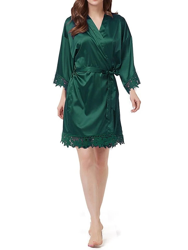 Women's Pajamas Robe Bathrobe Silk Robe Pure Color Casual Comfort Soft Wedding Party Satin Breathable V Wire Long Sleeve Summer Fall Black Light Green 4 Women's Pajamas Robe Bathrobe Silk Robe Pure Color Casual Comfort Soft Wedding Party Satin Breathable V Wire Long Sleeve Summer Fall Black Light Green - Image 4