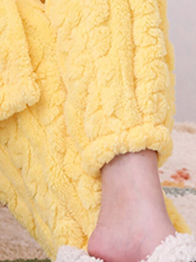 Women's Pajamas Sets Pure Color Warm Fashion Plush Home Daily Bed Coral Fleece Coral Velvet Warm Breathable Hoodie Long Sleeve Cardigan Pant Button Pocket Fall Winter Yellow Pink 5 Women's Pajamas Sets Pure Color Warm Fashion Plush Home Daily Bed Coral Fleece Coral Velvet Warm Breathable Hoodie Long Sleeve Cardigan Pant Button Pocket Fall Winter Yellow Pink - Image 5