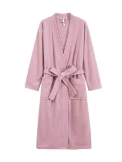 Women's Robe Pure Color Simple Casual Comfort Home Bed Wedding Party Polyester Breathable V Wire Long Sleeve Fall Winter White Pink