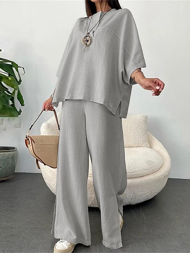Women's Loungewear Sets Pure Color Basic Casual Comfort Home Street Daily Cotton Breathable V Wire Long Sleeve Hoodie Pant Summer Spring Black Beige 3 Women's Loungewear Sets Pure Color Basic Casual Comfort Home Street Daily Cotton Breathable V Wire Long Sleeve Hoodie Pant Summer Spring Black Beige - Image 3