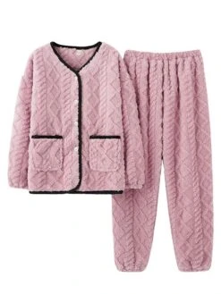 Women's Pajamas Sets Pure Color Warm Comfort Soft Home Daily Bed Flannel Warm Breathable Crew Neck Long Sleeve Cardigan Pant Button Pocket Fall Winter JY5128 JY5136 21 Women's Pajamas Sets Pure Color Warm Comfort Soft Home Daily Bed Flannel Warm Breathable Crew Neck Long Sleeve Cardigan Pant Button Pocket Fall Winter JY5128 JY5136 -Deals The Sexy Bra Store pgsrnb1693206687329