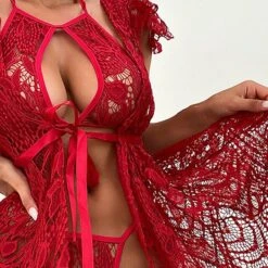 Women's Sexy Lingerie Chemises & Negligees 3 Pieces Pure Color Fashion Sexy Uniforms Lovers Home Vacation Valentine's Day Polyester Breathable Halter Sleeveless Lace Up Lace Summer Spring Red -Deals The Sexy Bra Store phpkrj1646647133759